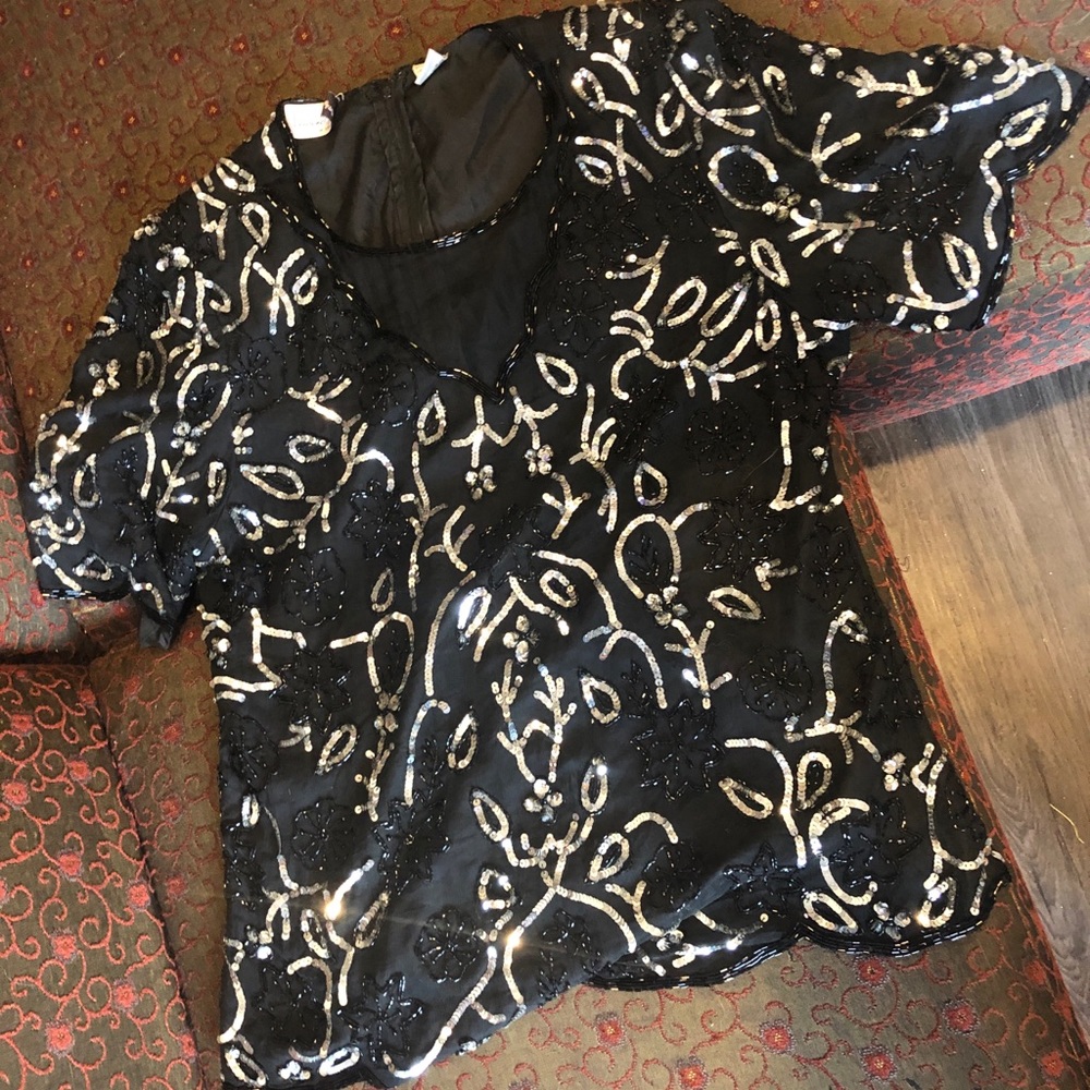 Sequined & Beaded Shoulder Pad Top